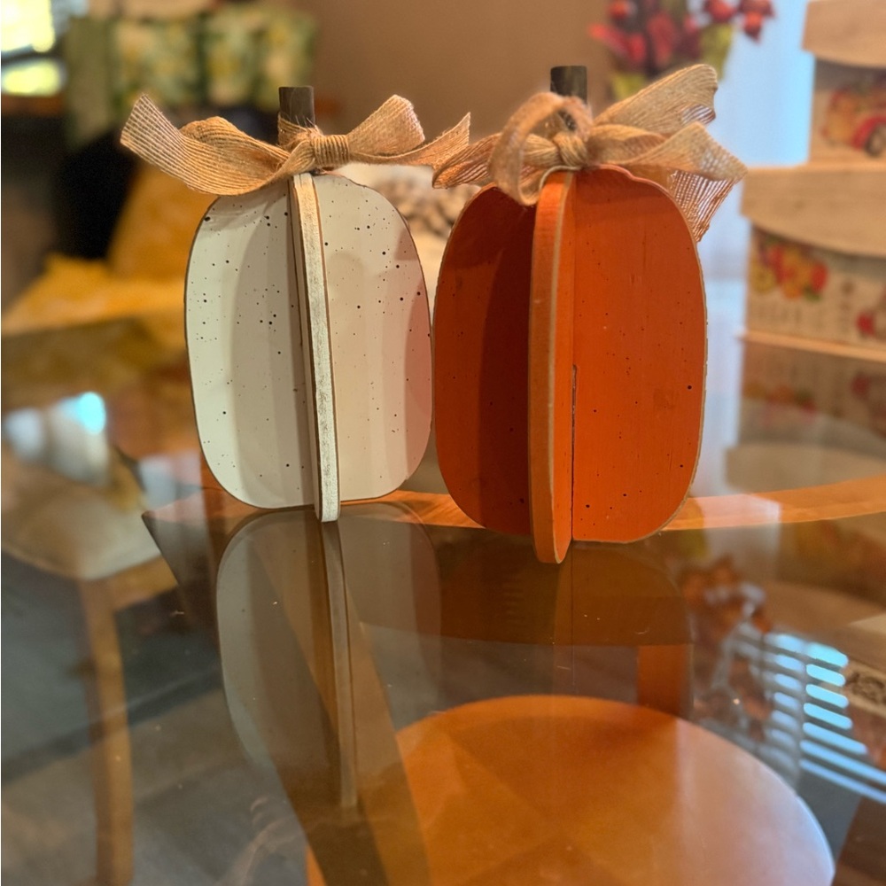 Decorative Wooden Pumpkins in Orange and White